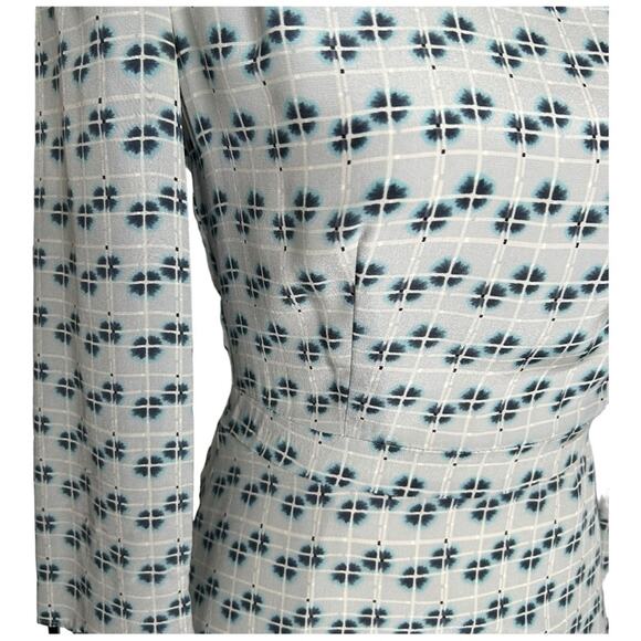 Reiss Giselle Watercolor Three-Quarter Sleeve Blue Geo Print Silk Dress Size 4 - Picture 9 of 15